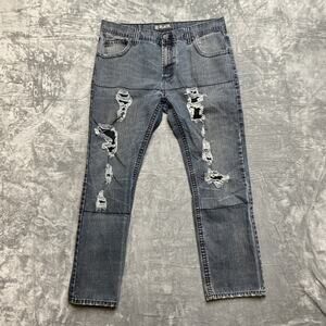 CJ Black Slim Straight Jeans Men’s 38x32 Denim Black Light Wash Distressed‎